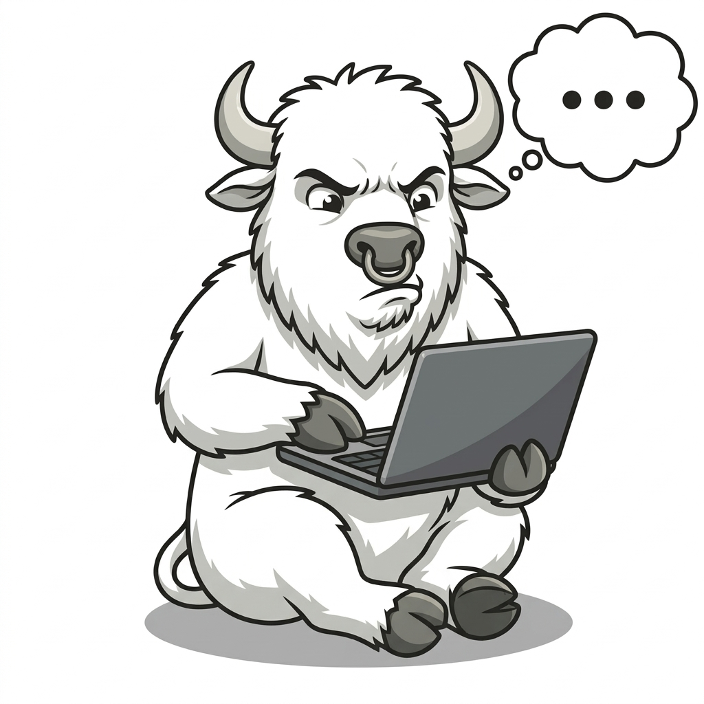 Pan Żubr przy laptopie